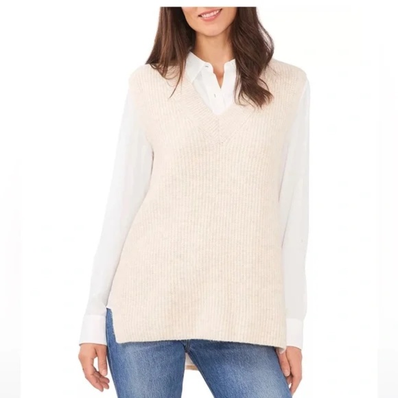 Vince Camuto Shaker Stitch Sweater Vest Malted Large NWT - Picture 1 of 7